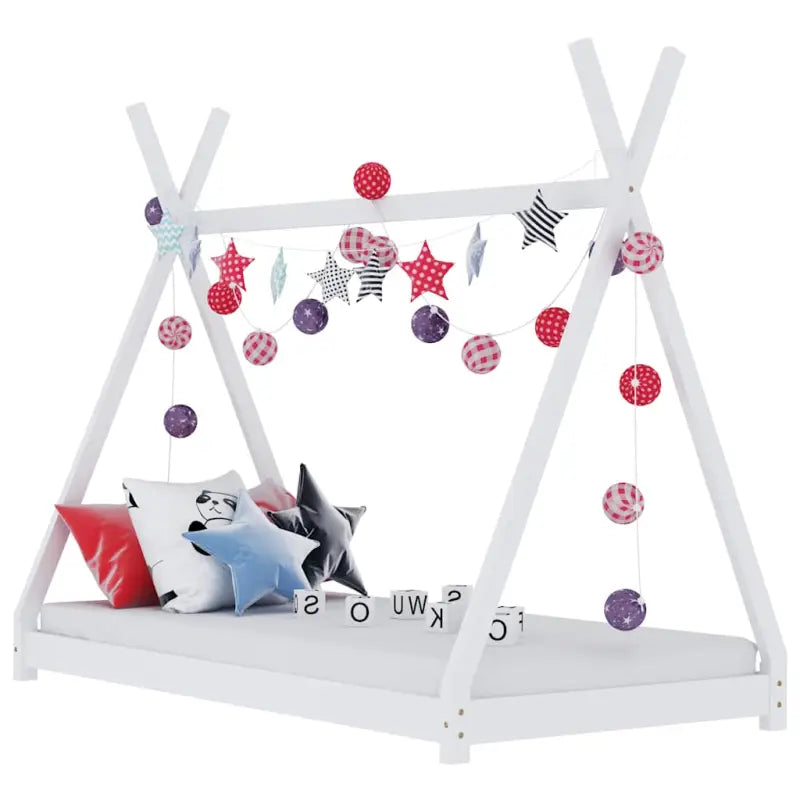 Massief Grenenhout Kinderen Jonger Bedframe met Tipi Design - Wit / 80 x 160 cm - Peuter- & kinderbedden