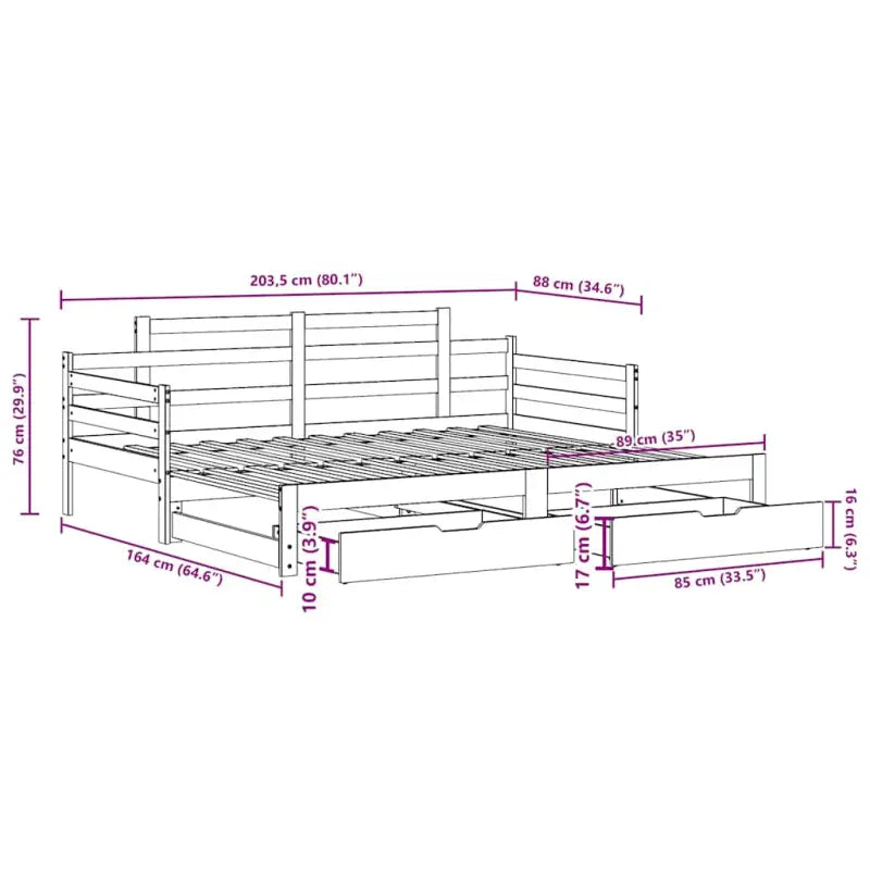 Massief Grenenhouten 2-in-1 slaapbank met onderschuifbed - Bedden & bedframes