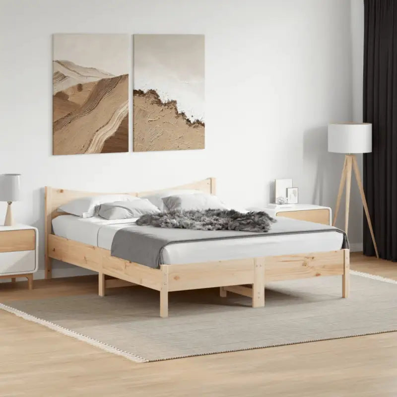 Massief Grenenhouten bedframe met multiplex lattenbodem en uitstekende ondersteuning - Natuurlijk grenenhout / 160 x