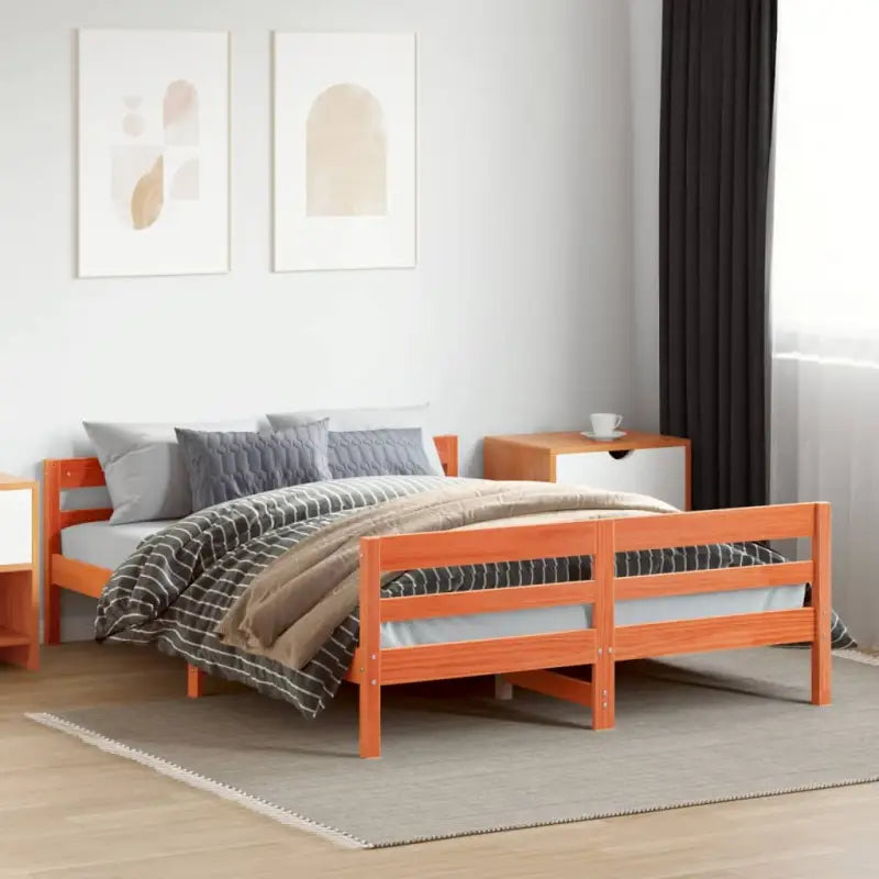 Massief grenenhouten bedframe met multiplex lattenbodem - Bruin / 140 x 200 cm - Bedden & bedframes