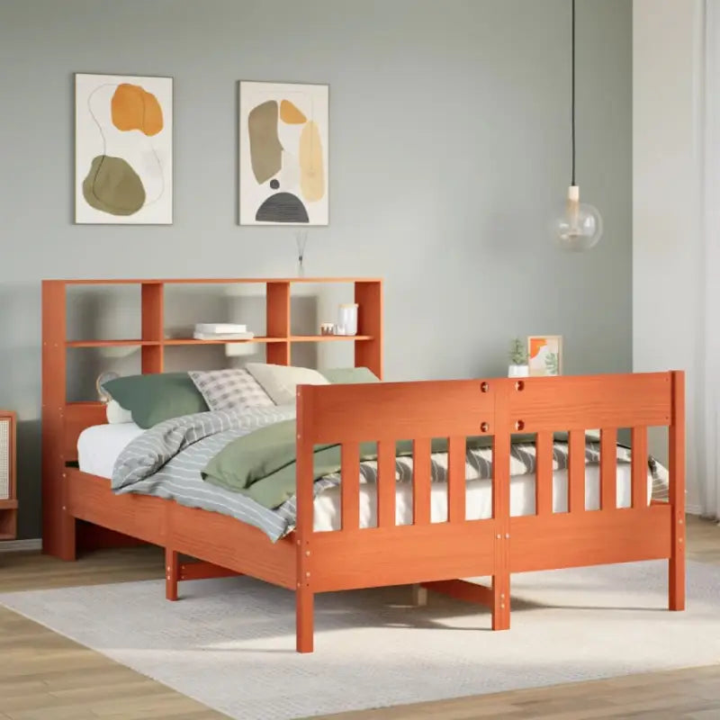Massief grenenhouten bedframe met uitstekende ondersteuning voor een goede nachtrust - Wasbruin / 140 x 190 cm - Bedden