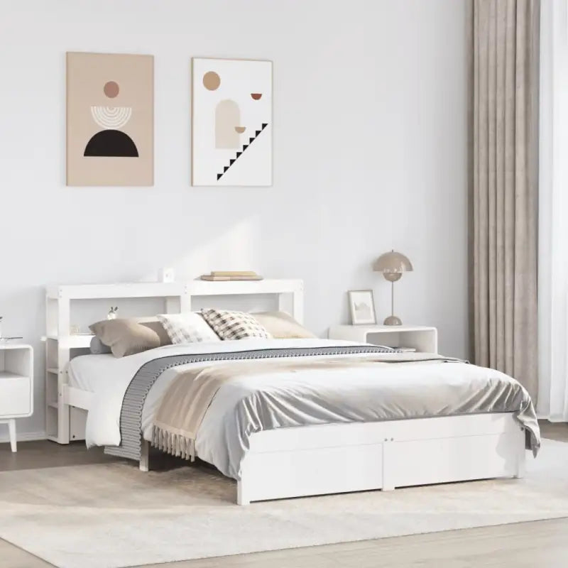 Massief Grenenhouten Bedframe voor een Comfortabele en Decoratieve Slaapruimte - Wit / 135 x 190 cm - Bedden & bedframes