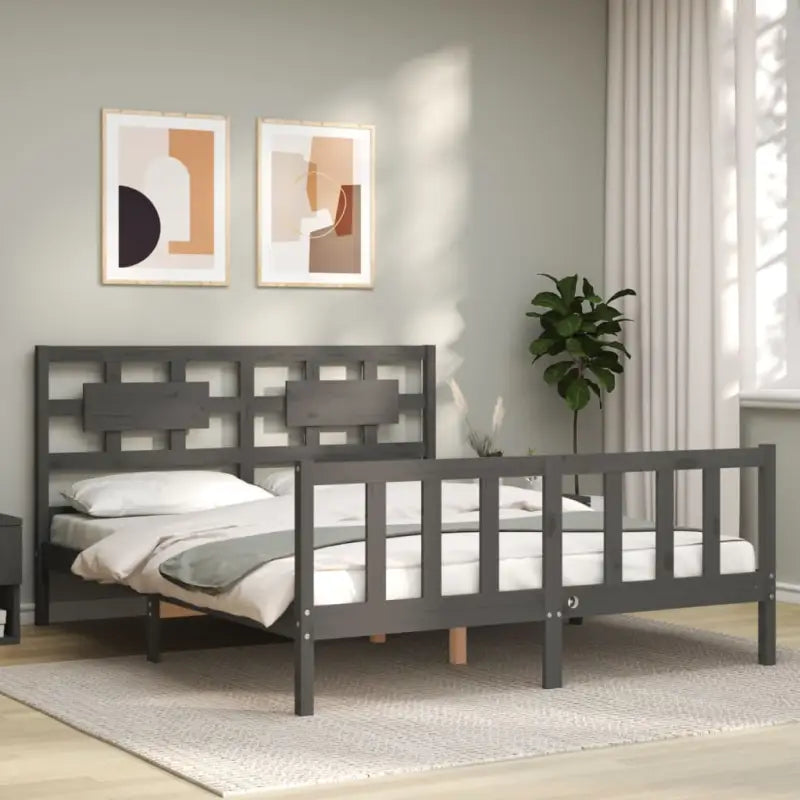 Massief grenenhouten bedframe voor een goede nachtrust - Grijs / 150 x 200 cm - Bedden & bedframes