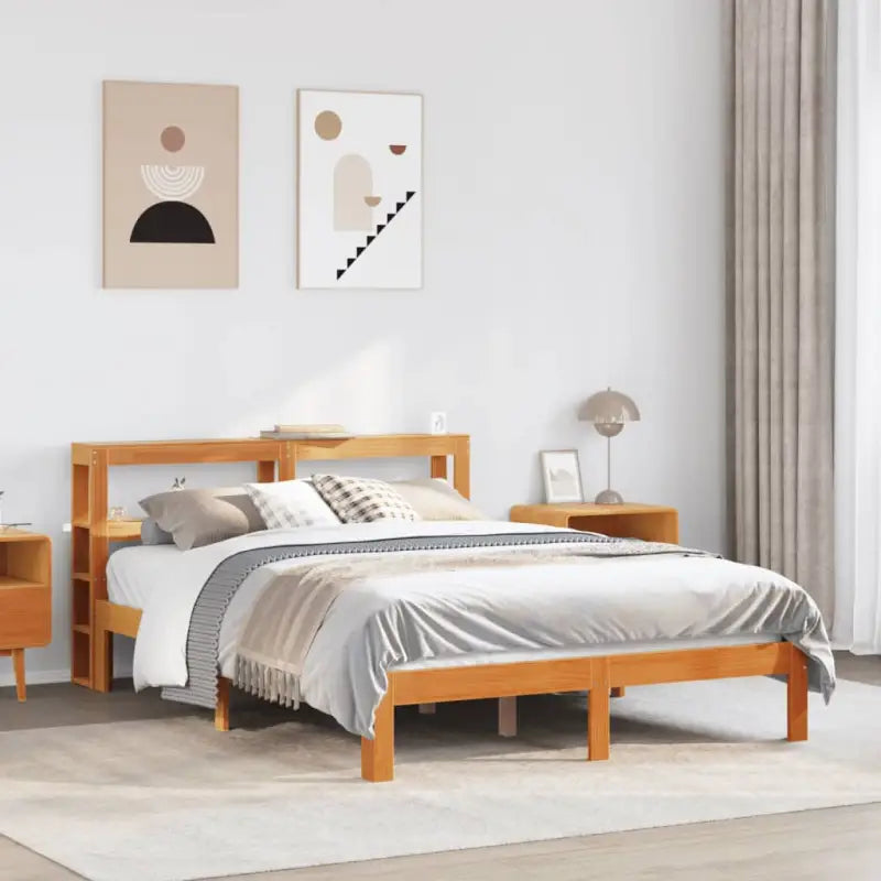 Massief Grenenhouten Bedframe voor een Natuurlijk en Comfortabel Slaapplekje - Wasbruin / 140 x 190 cm - Bedden &
