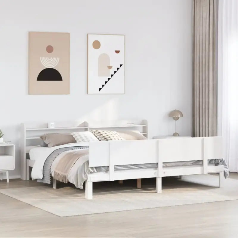 Massief Grenenhouten Bedframe voor een Natuurlijke en Decoratieve Slaapkamer - Wit / 200 x 200 cm - Bedden & bedframes