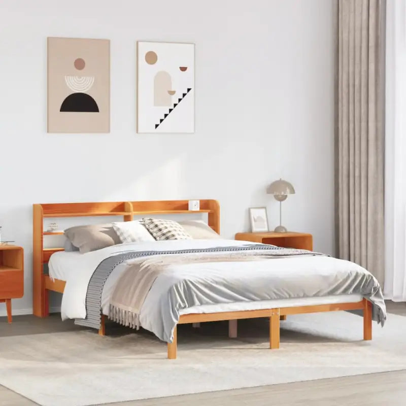 Massief Grenenhouten Bedframe voor een Natuurlijke en Decoratieve Slaapruimte - Wasbruin / 160 x 200 cm - Bedden &