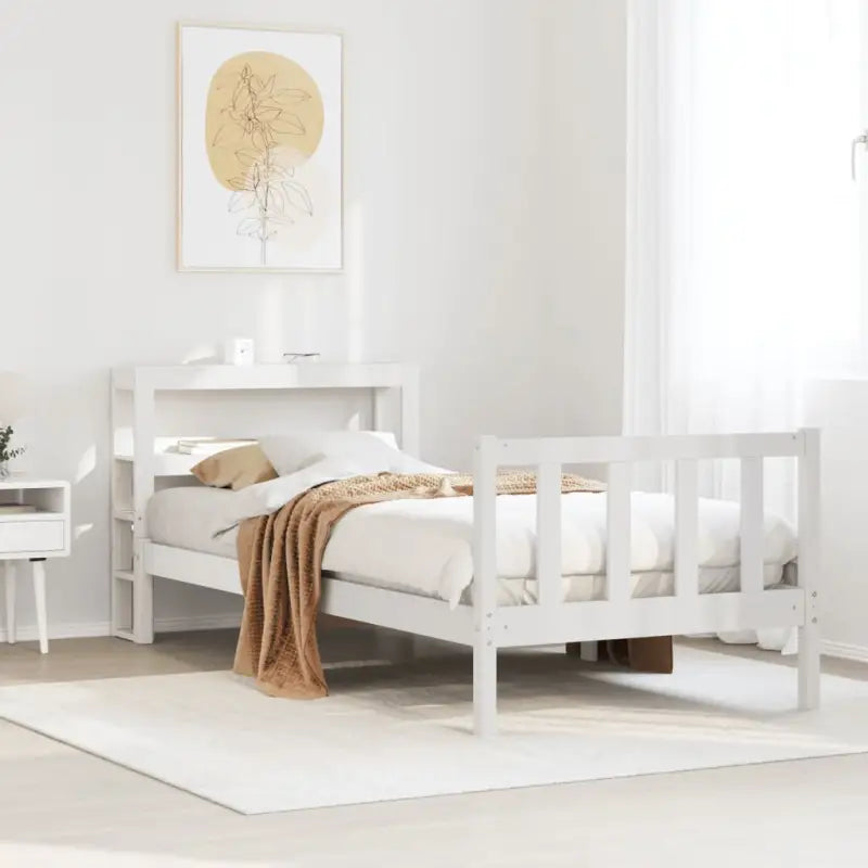 Massief Grenenhouten Bedframe voor een Natuurlijke en Decoratieve Look - Wit / 75 x 190 cm - Bedden & bedframes