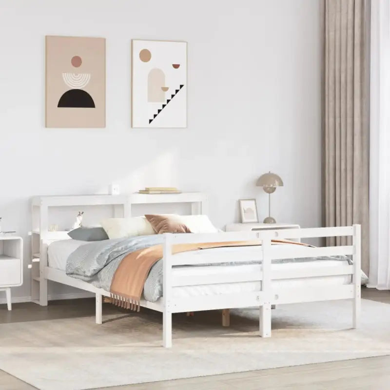 Massief Grenenhouten Bedframe voor een Natuurlijke en Decoratieve Slaapruimte - Wit / 150 x 200 cm - Bedden & bedframes