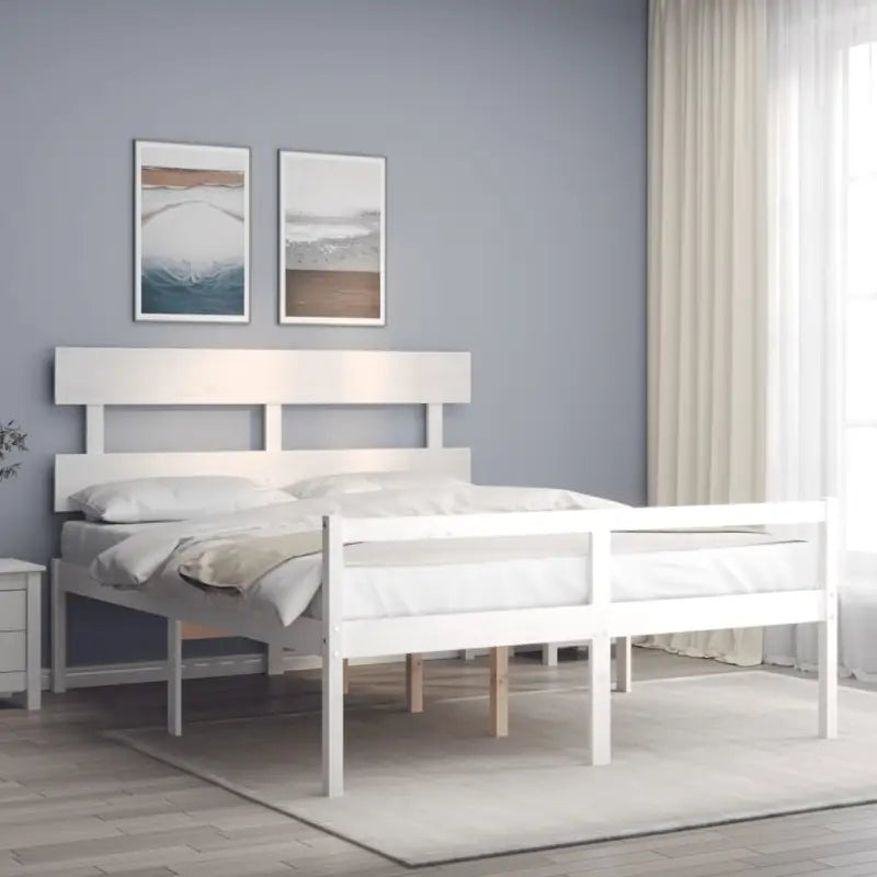 Massief Grenenhouten Bedframe voor een Natuurlijke en Decoratieve Slaapruimte - Wit / 160 x 200 cm / Hoog - Bedden &