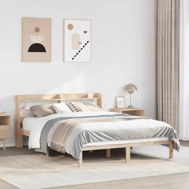Massief Grenenhouten Bedframe voor een Natuurlijke en Decoratieve Slaapruimte - Naturel / 120 x 200 cm - Bedden &