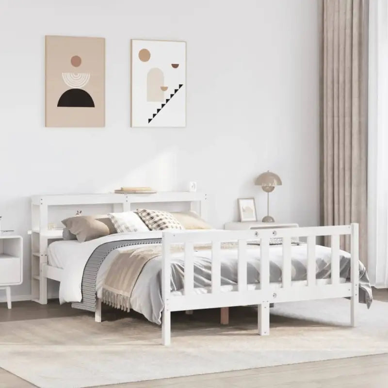 Massief Grenenhouten Bedframe voor een Natuurlijke en Decoratieve Look - Wit / 140 x 190 cm - Bedden & bedframes