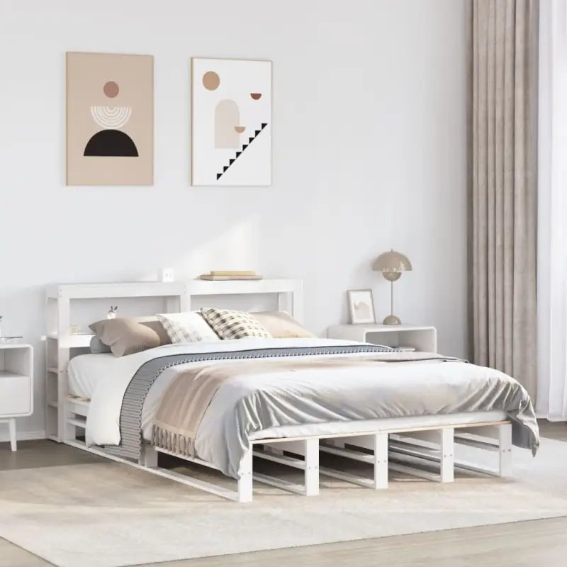 Massief Grenenhouten Bedframe voor een Stevige en Decoratieve Slaapruimte - Wit / 140 x 200 cm - Bedden & bedframes