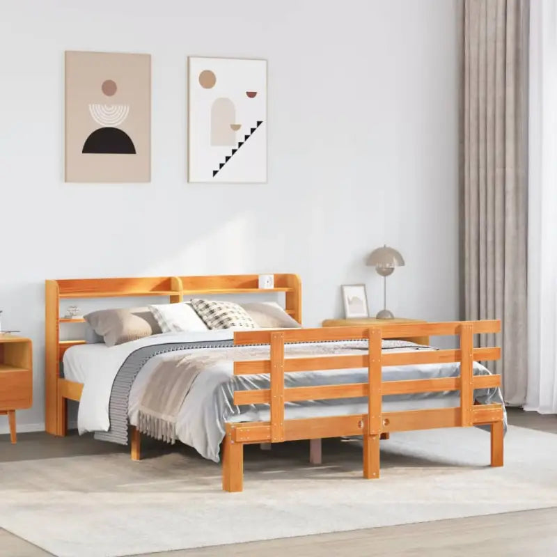 Massief grenenhouten bedframe voor goede nachtrust en natuurlijke stijl - Wasbruin / 135 x 190 cm - Bedden & bedframes