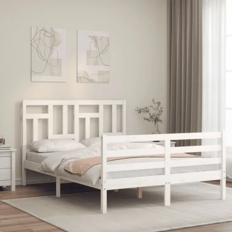 Massief Grenenhouten Bedframe voor Natuur en Comfort in Jouw Interieur - Wit / 140 x 190 cm - Bedden & bedframes