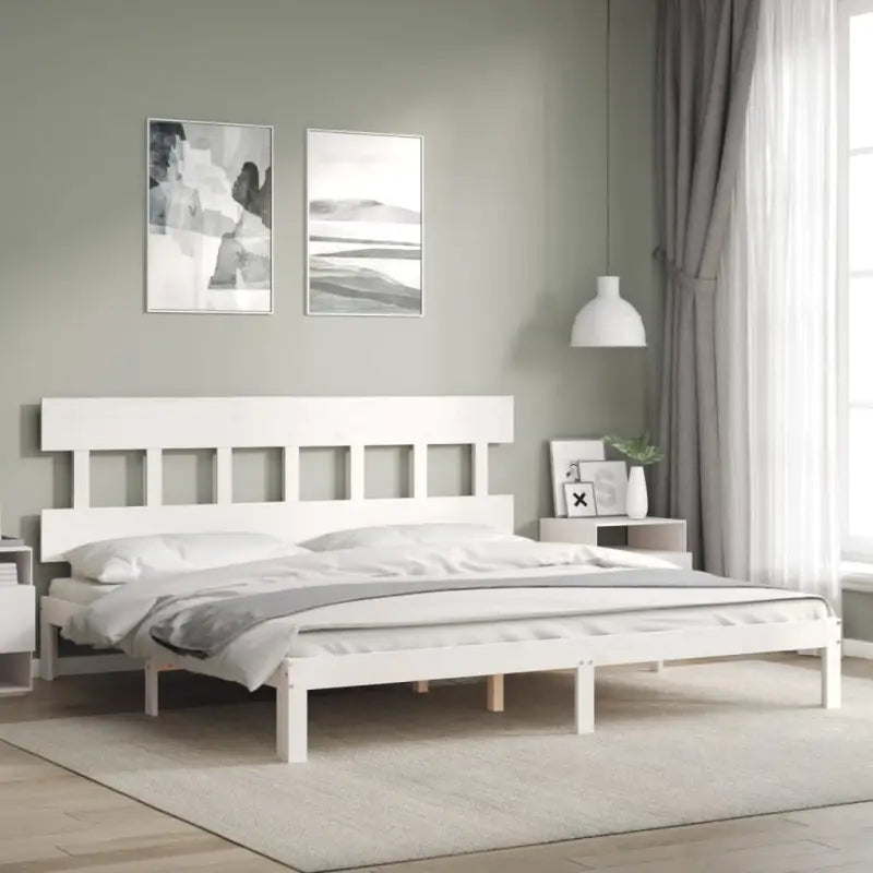 Massief Grenenhouten bedframe voor uitstekende ondersteuning en natuurlijk sfeer - Wit / 180 x 200 cm / met hoofdbord
