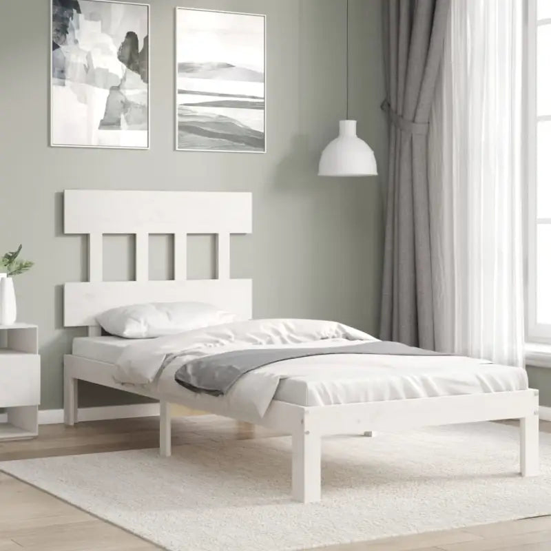 Massief Grenenhouten bedframe voor uitstekende ondersteuning en natuurlijk sfeer - Wit / 90 x 200 cm / met hoofdbord