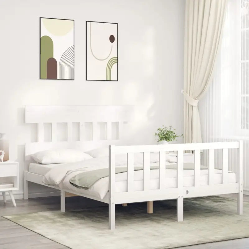 Massief Grenenhouten bedframe voor uitstekende ondersteuning en natuurlijk sfeer - Wit / 120 x 200 cm / met hoofdbord &