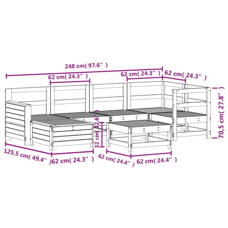 Massief Grenenhouten Loungeset met Modulair Ontwerp voor in de Tuin - Tuinsets