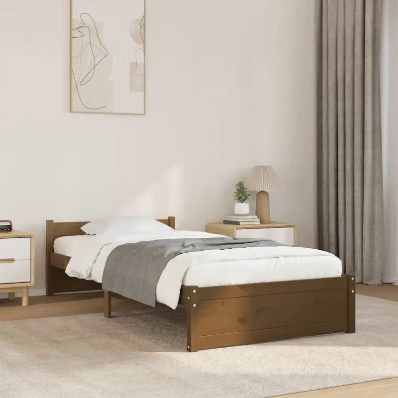 Massief hout bedframe van massief grenenhout met levering bevat - Honingbruin / 90 x 190 cm - Bedden & bedframes