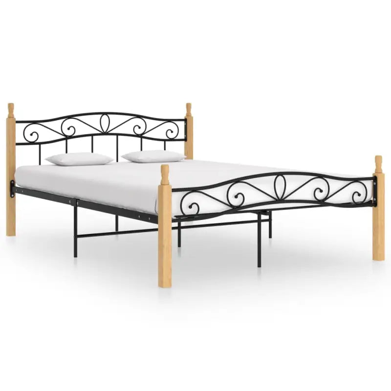 Metaal en massief eikenhout bedframe voor een warme slaapkamer sfeer - Lichtbruin / 140 x 200 cm - Bedden & bedframes