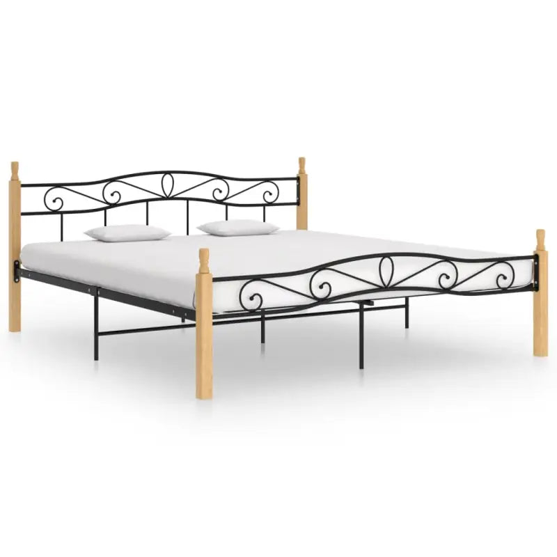 Metaal en massief eikenhout bedframe voor een warme slaapkamer sfeer - Lichtbruin / 180 x 200 cm - Bedden & bedframes