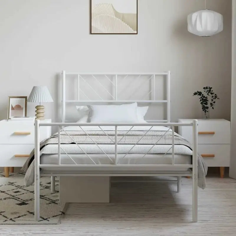 Metalen bedframe met extra opbergruimte en stevige metalen latten - Wit / 100 x 190 cm / met hoofdbord & voetbord
