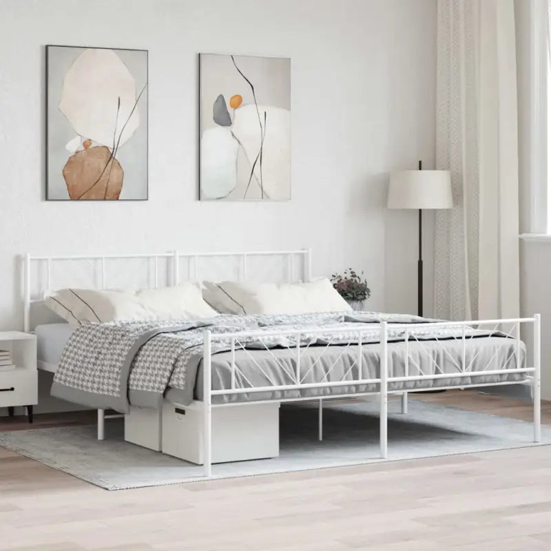 Metalen bedframe met extra opbergruimte en stevige metalen latten - Wit / 180 x 200 cm / met hoofdbord & voetbord