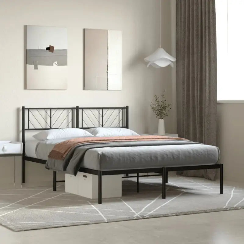 Metalen bedframe met extra opbergruimte en stevige metalen latten - Zwart / 120 x 200 cm / met hoofdbord - Bedden &