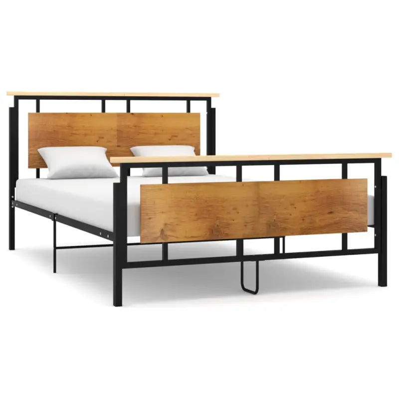 Metalen bedframe met massief eikenhout voor heerlijke nachtrust - 140 x 200 cm - Bedden & bedframes