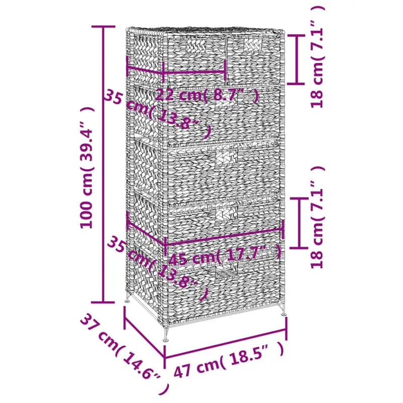 Metalen Frame Opbergkast met 6 Lades en Afmetingen Mand - Opbergkasten & lockerkasten