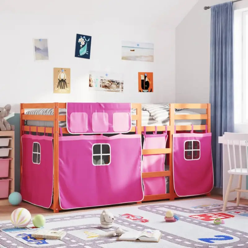 Metalen stapelbed in massief grenenhout voor compacte slaapkamers - bruin en roze / 90 x 190 cm - Bedden & bedframes