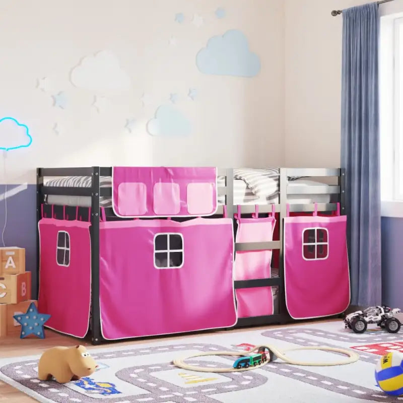 Metalen stapelbed in massief grenenhout voor compacte slaapkamers - Zwart en roze / 90 x 190 cm - Bedden & bedframes