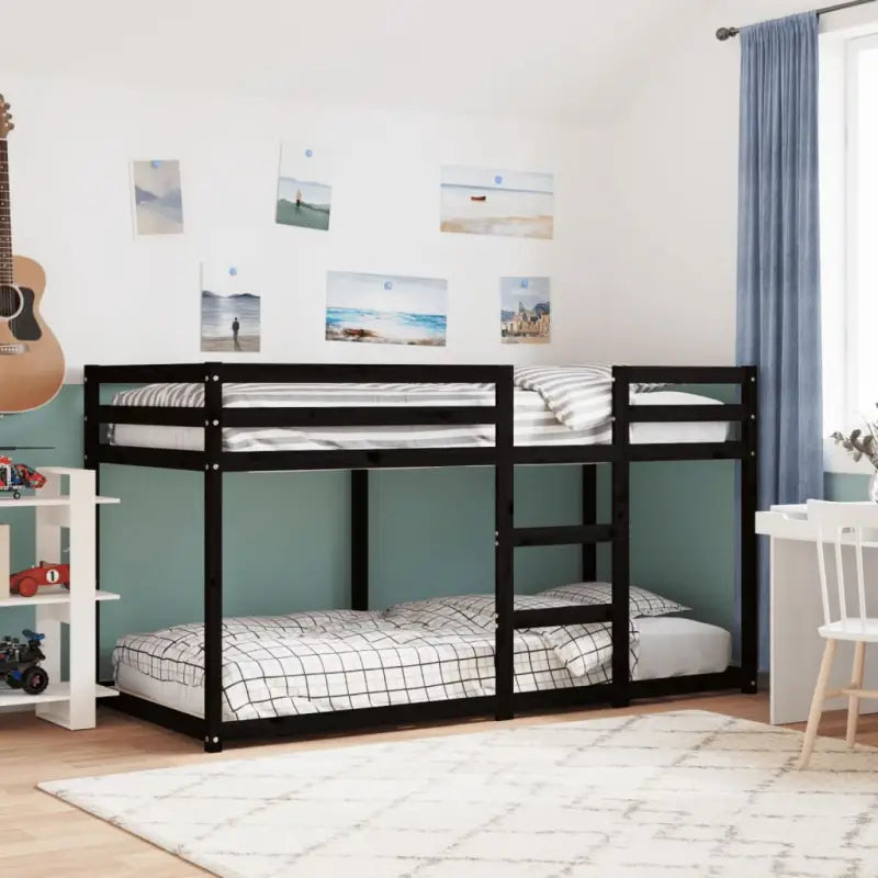 Metalen stapelbed in massief grenenhout voor kinderen jonger - Zwart / 90 x 200 cm - Bedden & bedframes