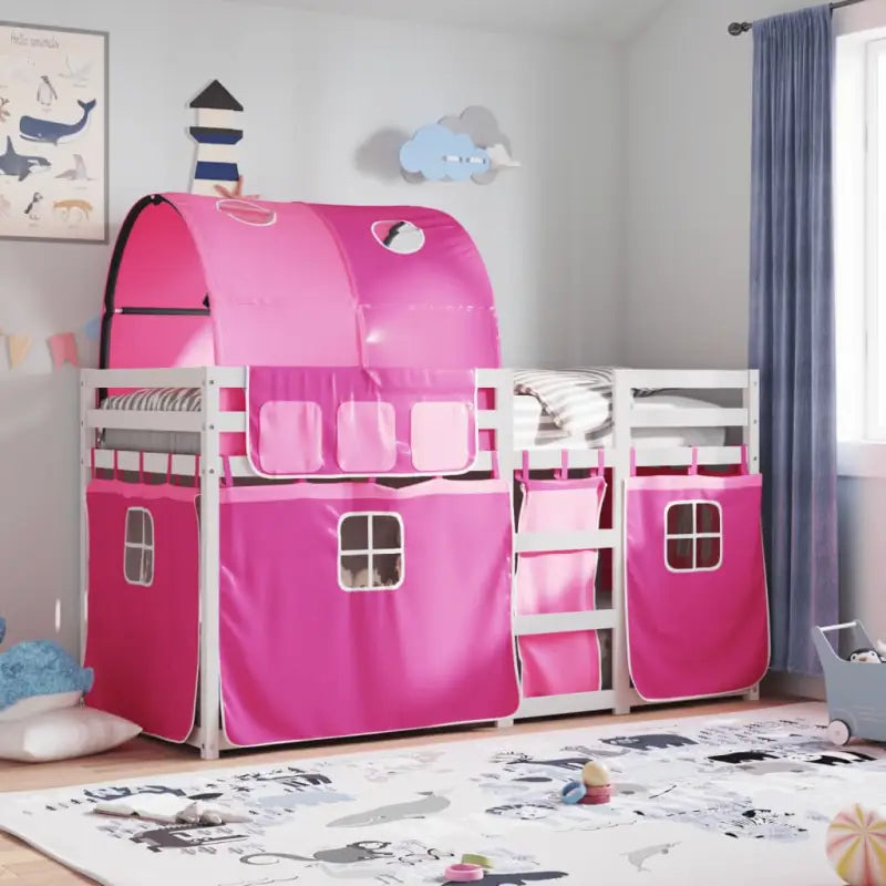 Metalen stapelbed van massief grenenhout voor kleine slaapkamers - Wit en roze / 90 x 200 cm - Bedden & bedframes
