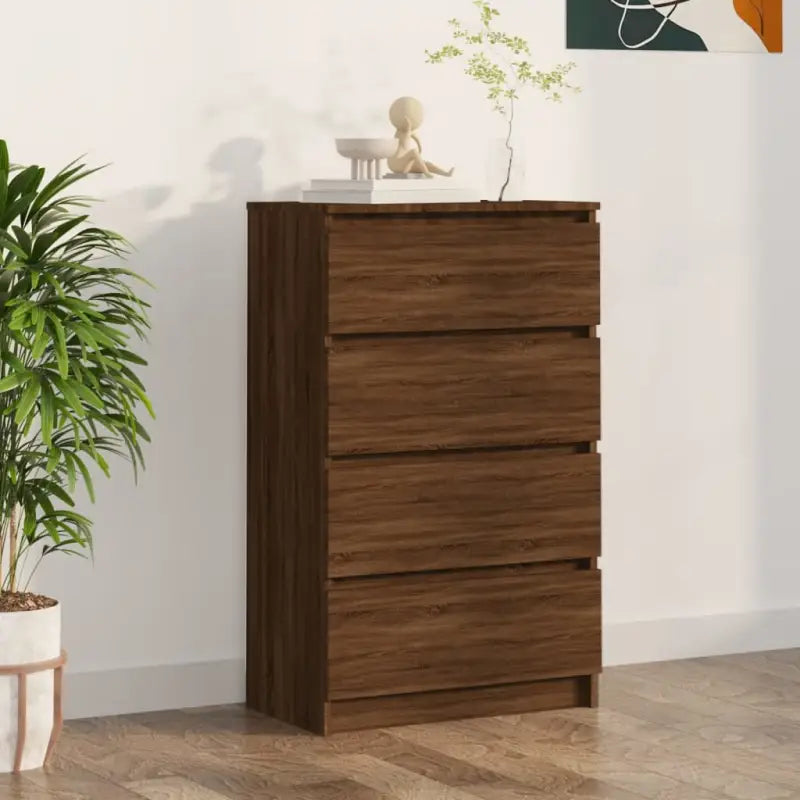 Minimalistisch bewerkt hout dressoir met 4 lades voor praktische opbergruimte - bruin eikenkleur / 1 - Dressoirs &