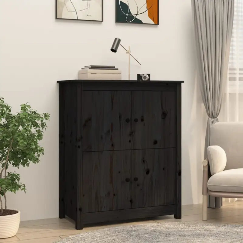 Minimalistisch dressoir van massief grenenhout voor een natuurlijk interieur - Zwart / 1 - Dressoirs & buffetkasten