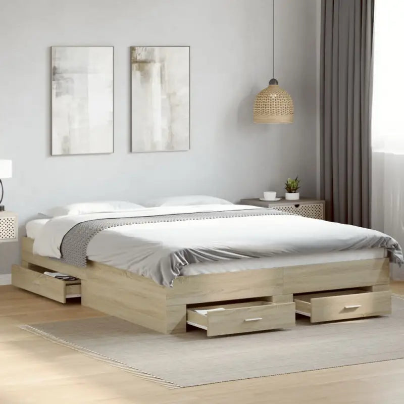 Modern bedframe met lades van bewerkt hout voor een eigentijdse slaapkamer - Sonoma eiken / 160 x 200 cm - Bedden &