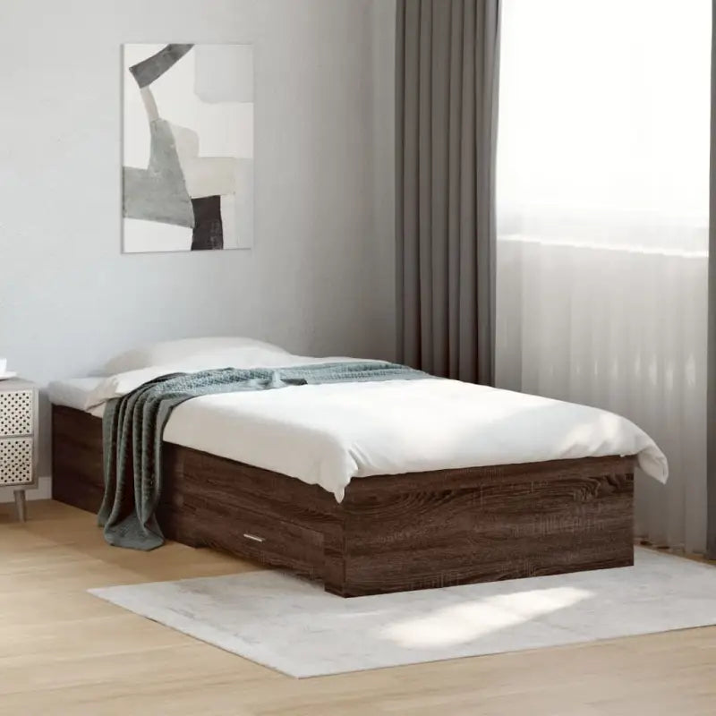 Modern bedframe met lades van bewerkt hout voor een eigentijdse slaapkamer - bruin eikenkleur / 90 x 190 cm - Bedden &