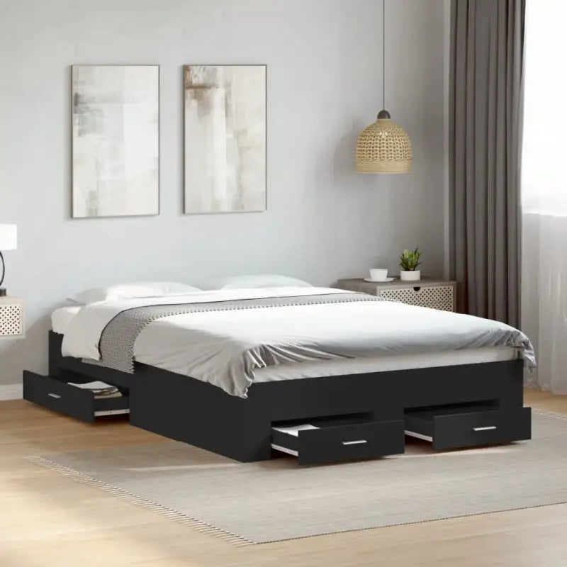 Modern bedframe met lades van bewerkt hout voor een eigentijdse slaapkamer - Zwart / 120 x 190 cm - Bedden & bedframes