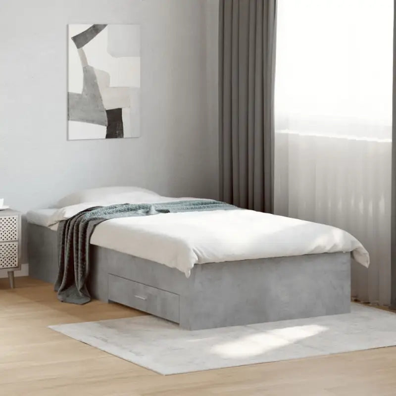 Modern bedframe met lades van bewerkt hout voor een eigentijdse slaapkamer - Betongrijs / 100 x 200 cm - Bedden &