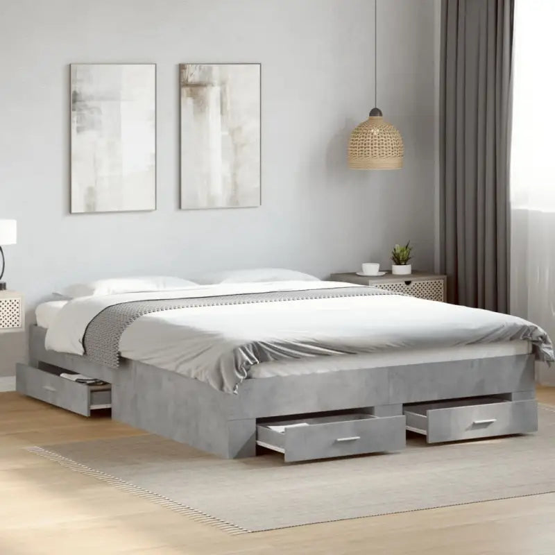 Modern bedframe met lades van bewerkt hout voor een eigentijdse slaapkamer - Betongrijs / 160 x 200 cm - Bedden &