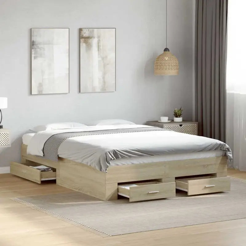 Modern bedframe met lades van bewerkt hout voor een eigentijdse slaapkamer - Sonoma eiken / 135 x 190 cm - Bedden &