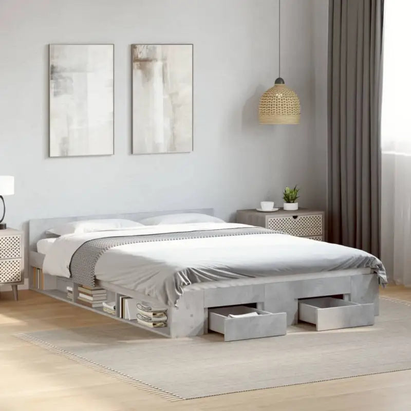 Modern bedframe met lades van bewerkt hout voor een stijlvolle slaapkamer - Betongrijs / 135 x 190 cm - Bedden &