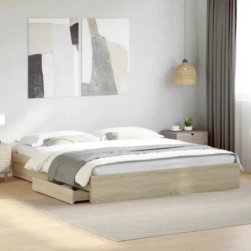 Modern bedframe met lades van bewerkt hout voor een stijlvolle slaapkamer - Sonoma eiken / 200 x 200 cm - Bedden &