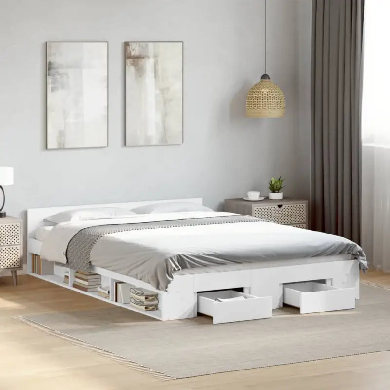 Modern bedframe met lades van bewerkt hout voor een stijlvolle slaapkamer - Wit / 135 x 190 cm - Bedden & bedframes