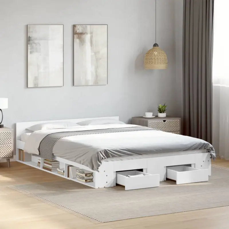 Modern bedframe met lades van bewerkt hout voor een stijlvolle slaapkamer - Wit / 140 x 200 cm - Bedden & bedframes