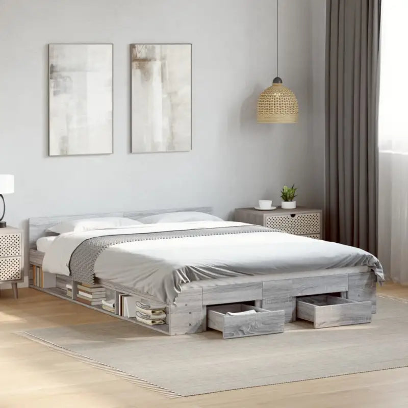 Modern bedframe met lades van bewerkt hout voor een stijlvolle slaapkamer - Grijs sonoma / 140 x 200 cm - Bedden &