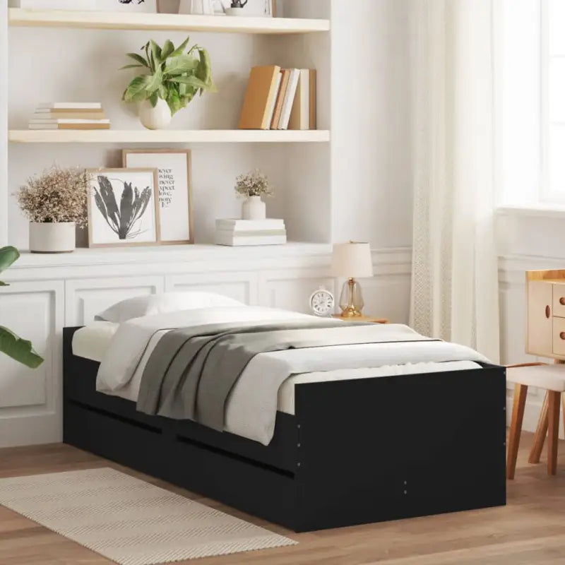 Modern bedframe met lades van bewerkt hout voor jouw slaapkamer - Zwart / 90 x 190 cm - Bedden & bedframes