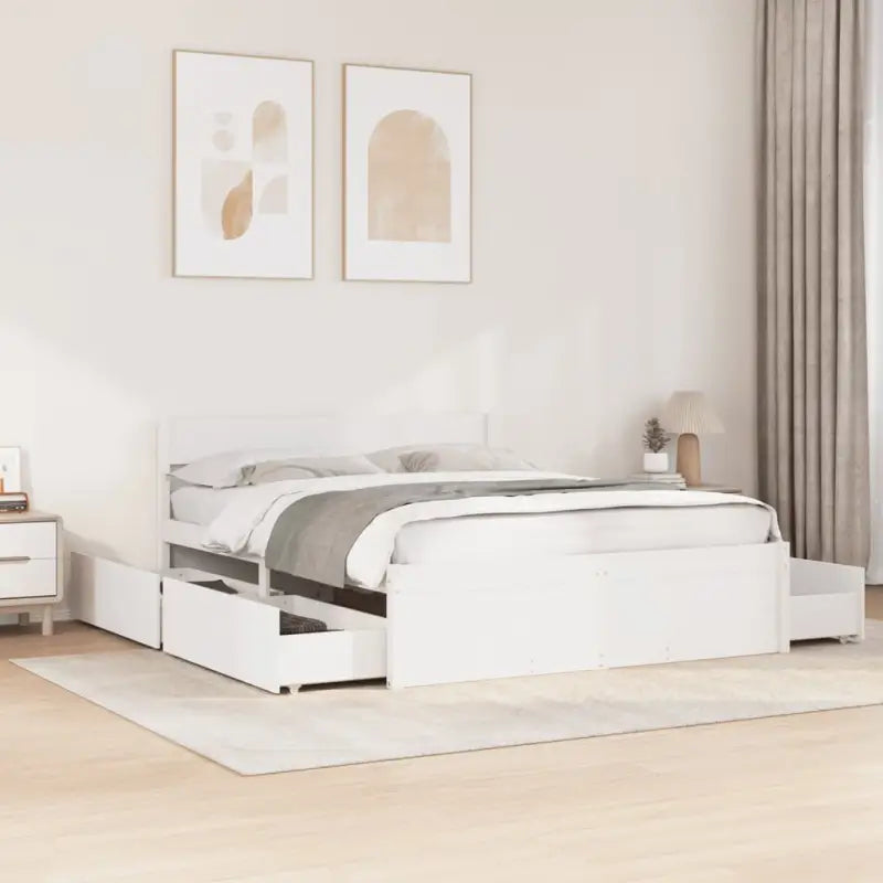 Modern bedframe met lades van massief grenenhout en multiplex lattenbodem - Wit / 160 x 200 cm - Bedden & bedframes