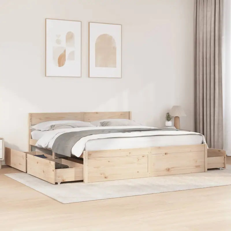 Modern bedframe met lades van massief grenenhout en multiplex lattenbodem - Naturel / 200 x 200 cm - Bedden & bedframes
